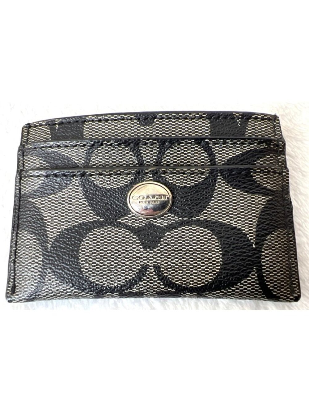Coach Signature Black Gray Logo Slim Card holder Card Case Wallet Classic